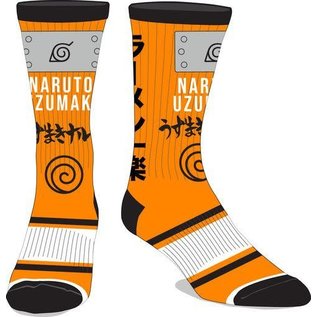 Bioworld Socks - Naruto Shippuden - Naruto Uzumaki and Konoha Logo Orange 1 Pair Crew