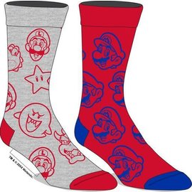 Bioworld Socks - Nintendo Super Mario - Mario, Luigi, Boo, Étoiles, Yoshi and Bowser Gray and Red Pack of 2 Pairs Crew