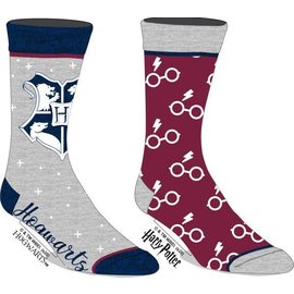 Bioworld Socks - Harry Potter - Hogwarts and Harry's Glasses in a Box VHS Style Pack of 2 Pairs Crew