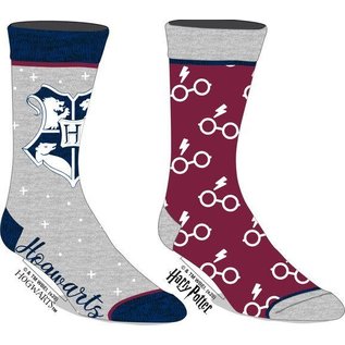 Bioworld Chaussettes - Harry Potter - Poudlard et Lunettes de Harry dans une Boîte Style VHS Paquet de 2 Paires Crew