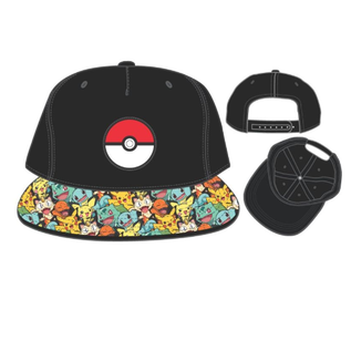 Bioworld Casquette - Pokémon - Patch Pokéball en Silicone et Collage Pokémon sur la Visière Gris Taille Enfant Snapback