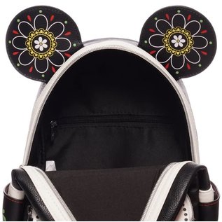 Loungefly Mini Sac à Dos - Disney Mickey Mouse - Mickey Mouse Crâne Sucré de Dia de los Muertos Noir et Blanc Brille dans le Noir en Faux Cuir