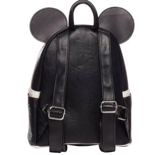 Loungefly Mini Backpack - Disney Mickey Mouse - Mickey Mouse Sugar Skull of Dia de los Muertos Black and White Glow in the Dark Faux Leather