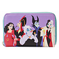 Loungefly Wallet - Disney Villains - Group of Villains Pink, Purple and Aqua Faux Leather