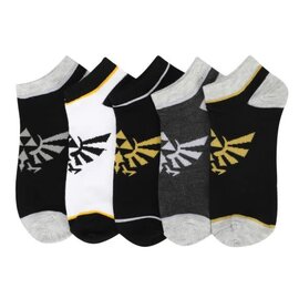 Bioworld Socks - The Legend of Zelda - Hyrule Crest White Gray and Black Pack of 5 Pairs Short Ankles