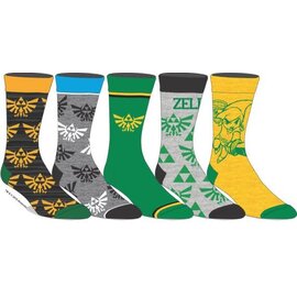 Bioworld Socks - The Legend Of Zelda - Hyrule Crest, Triforce and Link Pack of 5 Pairs Crew