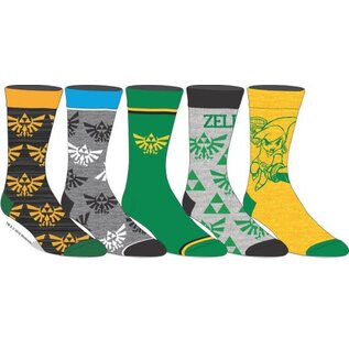 Bioworld Chaussettes - The Legend Of Zelda - Emblème Hyrule, Triforce et Link Paquet de 5 Paires Crew