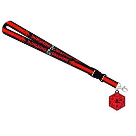 Bioworld Lanyard - Dungeons & Dragons - Logo and D20 Black and Red Charm in Rubber with Card Holder