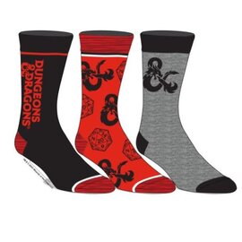 Bioworld Socks - Dungeons & Dragons - Logo and D20 With Boxes D20 Pack of 3 Pairs Crew