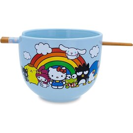 Silver Buffalo Bol - Sanrio - Hello Kitty et ses Amis avec Arc-en-Ciel pour Ramen avec Baguettes