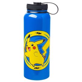 Silver Buffalo Bouteille de Voyage - Pokémon - Pikachu qui Saute Bleue en Acier Inoxidable 42oz