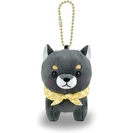 Amuse Plush - Mameshiba Sankyoudai - Shiba Inu Blue MameJiro with Scarf Yellow and White Keychain 3"