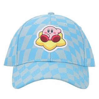 Bioworld Casquette - Nintendo Kirby - Kirby Assis Sur Son Étoile Patch Brodée Damier Bleu et Gris Snapback Ajustable