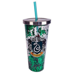 Spoontiques Travel Glass - Harry Potter - Slytherin Crest with Glitters Heat Proof with Straw 20oz