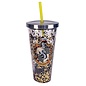 Spoontiques Travel Glass - Harry Potter - Hufflepuff Crest with Glitters Heat Proof with Straw 20oz