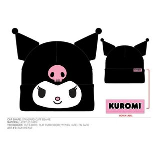 Bioworld Toque - Sanrio Kuromi - Kuromi's Face Embroided Black