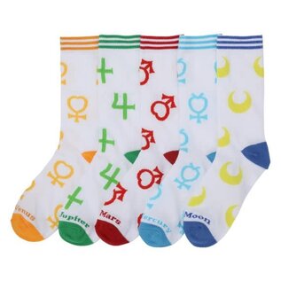 Bioworld Socks - Sailor Moon Crystal - Symbols of Sailor Moon, Jupiter, Mars, Venus and Neptune Pack of 5 Pairs long