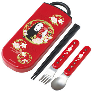 Skater Ustensils - Studio Ghibli Spirited Away - Flower Crown with No Face Kaonashi and Friends Set of Spoon, Fork and Chopsticks 16.5cm with Case
