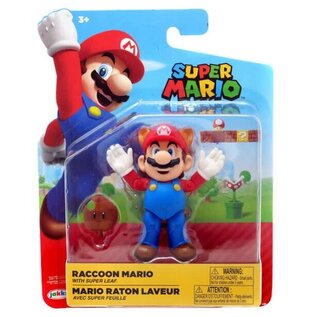 Jakks Pacific Figurine - Nintendo Super Mario - Mario Racoon Articulated Figure with Super Leaf 4"