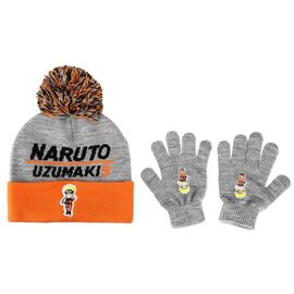 Bioworld Tuque - Naruto Shippuden - Naturo Uzumaki 9 Orange et Grise Avec Pompons et Gants