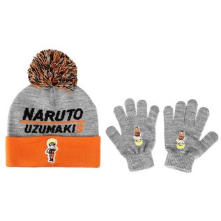 Bioworld Toque - Naruto Shippuden - Naturo Uzumaki 9 Orange and Gray With Pompoms and Gloves