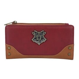 Bioworld Wallet - Harry Potter - Hogwarts Metal Long Bourgundy Faux Leather