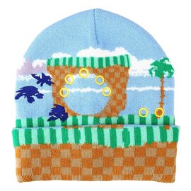 Bioworld Toque - Sonic the Hedgehog - Sonic, Knuckles and Tails Shadows at Green Hill Zone Embroided Blue, Brown and Green