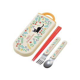 Skater Ustensils - Studio Ghibli Kiki's Delivery Service - Jiji in the Flowers Set of Spoon, Fork and Chopsticks 16.5cm with Case