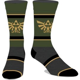 Bioworld Socks - The Legend of Zelda - Hyrule Crest with Green, Gray, Black and Yellow Stripes 1 Pair Crew