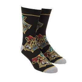 Bioworld Chaussettes - Harry Potter - Emblème de Poudlard Jaunes, Noires et Grises 1 Paire Crew