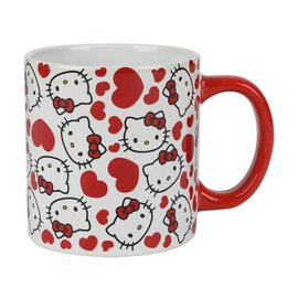 Bioworld Mug - Sanrio Hello Kitty - Hello Kitty Face with Hearts White and Red 16oz