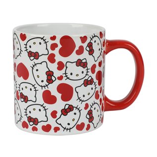 Bioworld Mug - Sanrio Hello Kitty - Hello Kitty Face with Hearts White and Red 16oz
