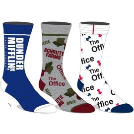 Bioworld Socks - The Office - Dunder Mifflins, Shrute Farms and Push Pins Inside a Box Dunder Mifflin Inc, Pack of 3 Pairs Crew
