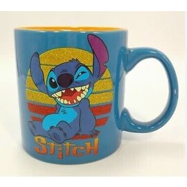 Silver Buffalo Mug - Disney Lilo & Stitch - Smiling Sitting with Glitter Blue 20oz