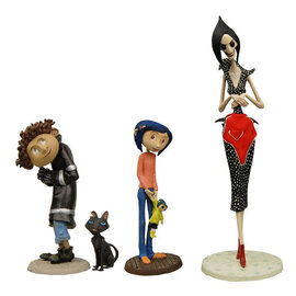 NECA Figurine - Coraline - Ensemble de 3 Figurines Wybie, Autre Mère et Coraline + Chat