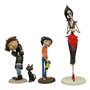NECA Figurine - Coraline - Ensemble de 3 Figurines Wybie, Autre Mère et Coraline + Chat
