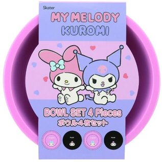 Sanrio Bol - Sanrio Characters - Ensemble de 4 My Melody et Kuromi Rose et Noir en Plastique