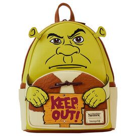 Loungefly Mini Backpack - Dreamworks Shrek - Shrek Face Holding Sign "Keep Out" Green and Brown Faux Leather