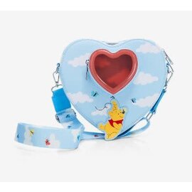 Loungefly Purse - Disney Winnie The Pooh - Winnie Flying In The Sky Tied To A Balloon Blue Heart Shape Faux Leather