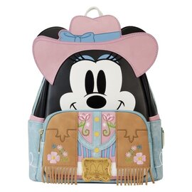Loungefly Mini Backpack - Disney Mickey Mouse - Visage of Minnie Western Black, Blue and Pink Faux Leather