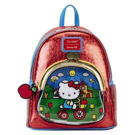 Loungefly Mini Backpack - Sanrio Hello Kitty - 50th Anniversary Pocket Wallet Transparent Red, Blue and Yellow Faux Leather
