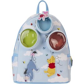Loungefly Mini Backpack - Disney Winnie the Pooh - Winnie, Eeyore And Piglet Flying In The Sky Tying Balloons Blue Faux Leather