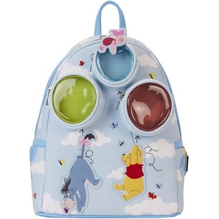 Loungefly Mini Backpack - Disney Winnie the Pooh - Winnie, Eeyore And Piglet Flying In The Sky Tying Balloons Blue Faux Leather