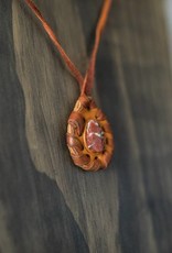 Handmade Leather Necklace (pink stone)