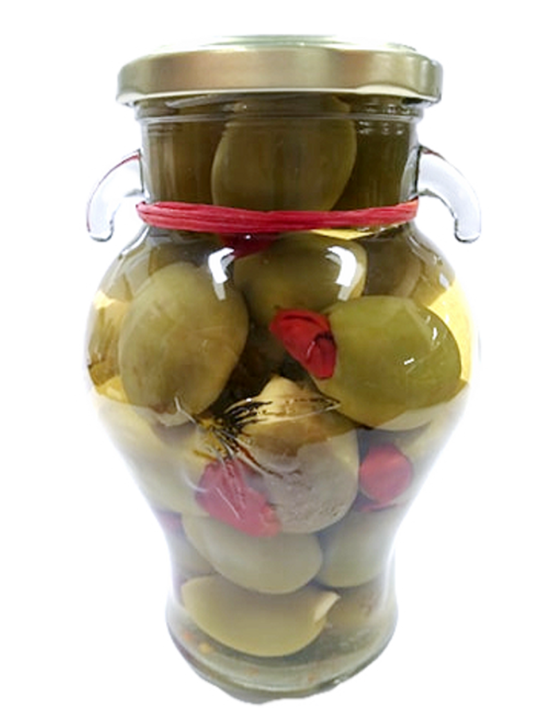 Gordal Olives Stuffed with Garlic & Red Chili