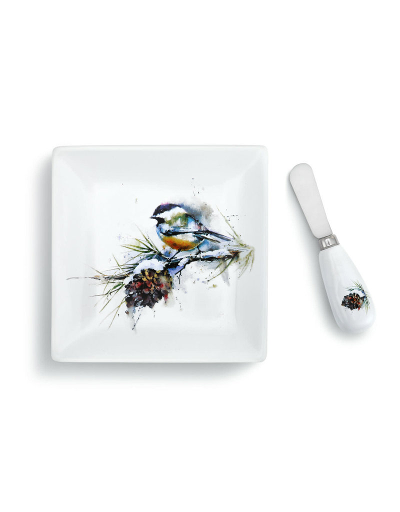 Chickadee and Pinecone Plate and Spreader Set