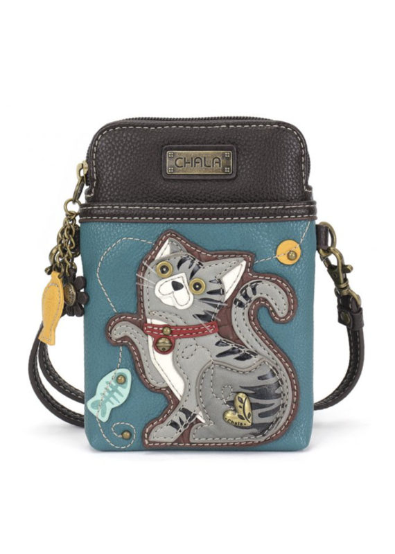 Chala Cellphone Xbody - Gray Tabby Cat - turquoise