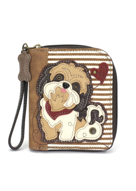 Chala Zip-Around Wallet - Brown Shih Tzu - brown stripe