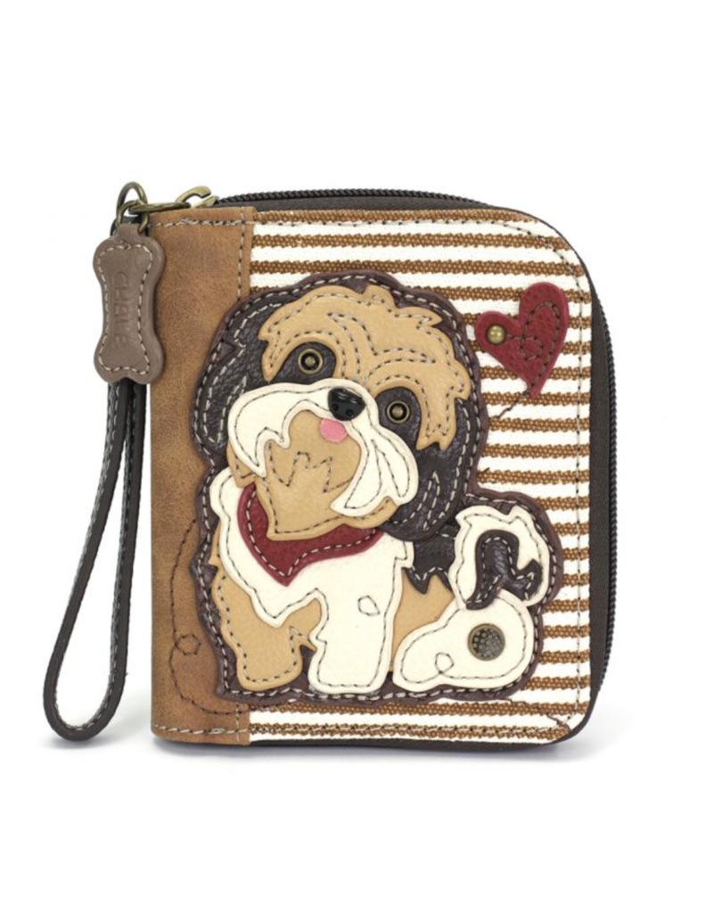 Chala Zip-Around Wallet - Brown Shih Tzu - brown stripe