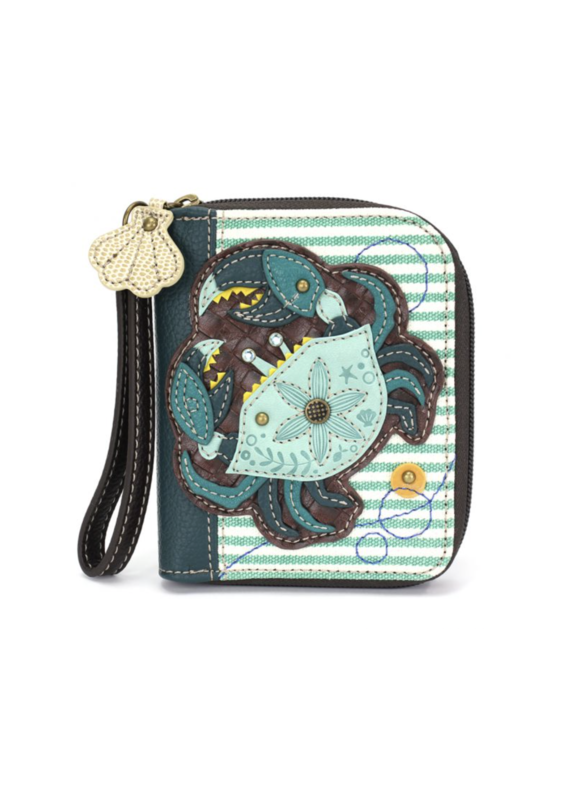 Chala Zip-Around Wallet - Teal Crab - teal stripe